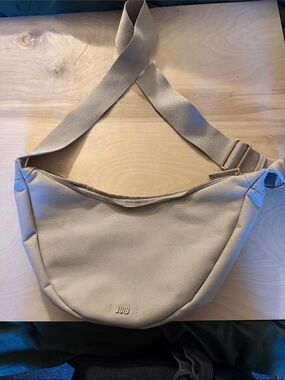 July Beige Canvas Crossbody Shoulder Bag with Wide Strap